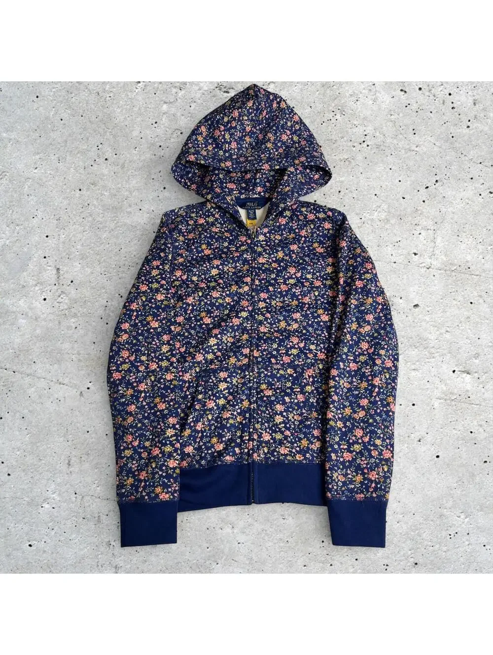 Polo Ralph Lauren Girls Floral Print Zip Front Blue Hoodie Size XL